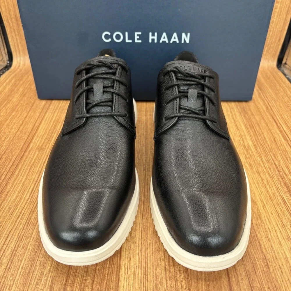 Cole Haan Grand+ Plain Toe Oxford Mens 10 Wide Black Leather Ivory Hybrid NEW